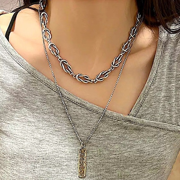 Sterling Silver Vintage Celtic Knot Punk Necklace - Picture 2 of 4